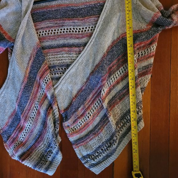 Grey Blue Red Linen Shrug Cardi sz Medium - Picture 9 of 9